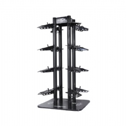 Black metal display rack with hangers