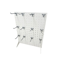 Pegboard metal display rack with removable hooks